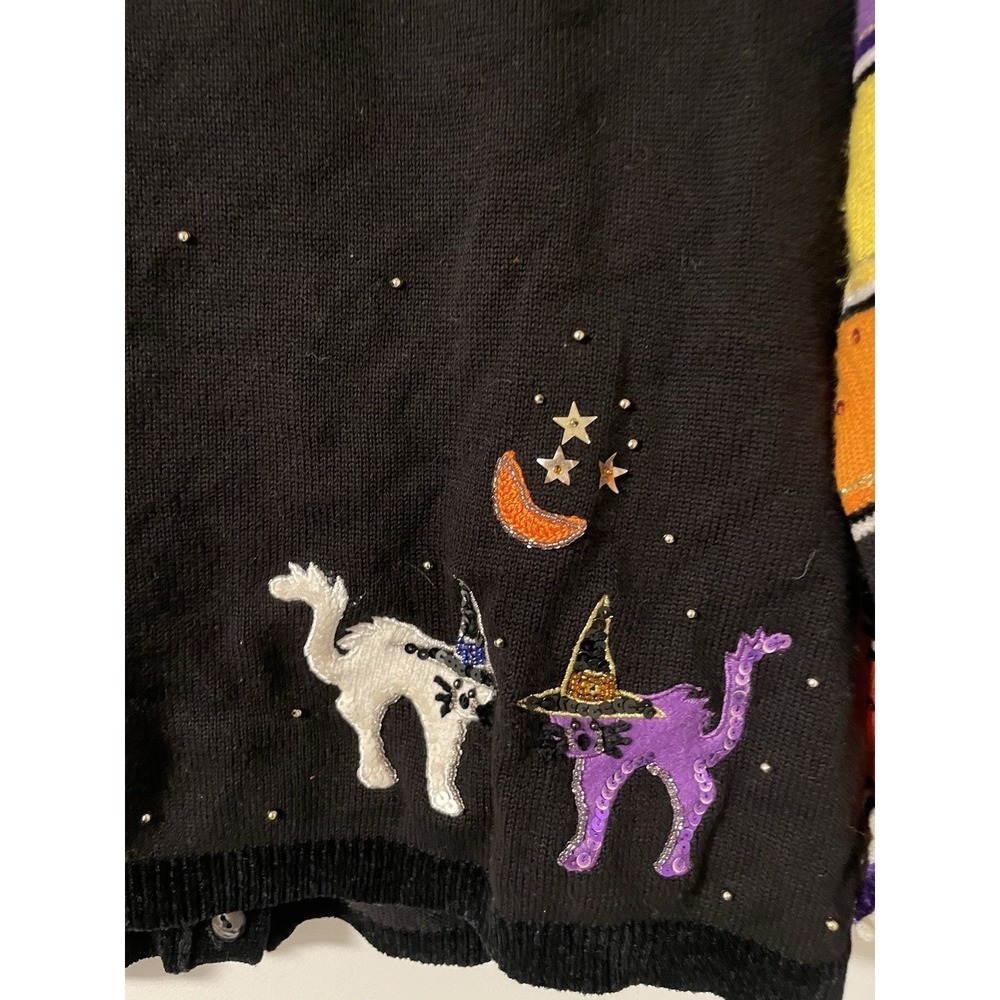 VTG BEREK 2 by TAKAKO SAKON Halloween Cardigan Medium Black Cat Witch's Hat - Picture 10 of 13